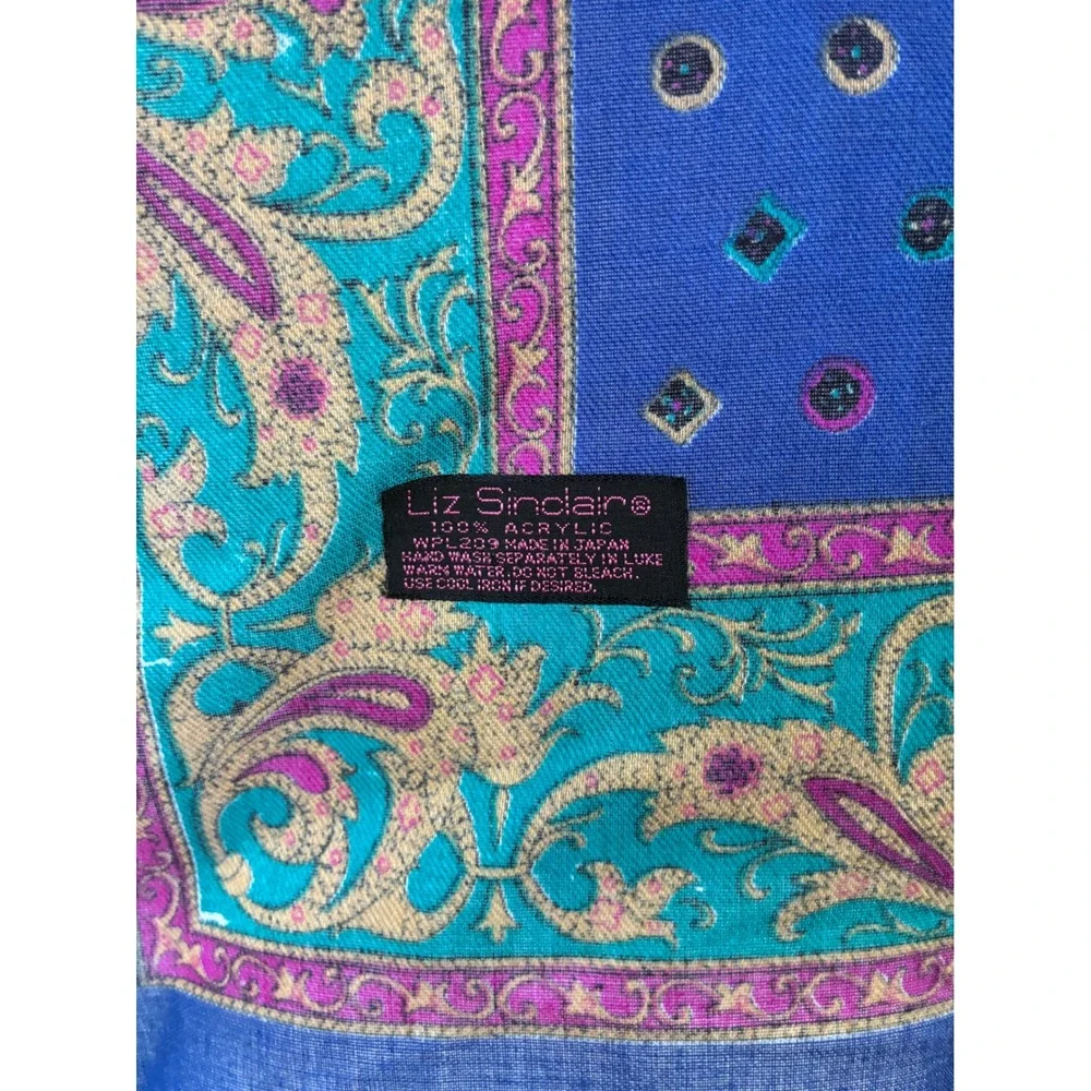 Liz Sinclair Square Scarf Paisley Vibrant Colorful BOHO Chic Blue Excellent